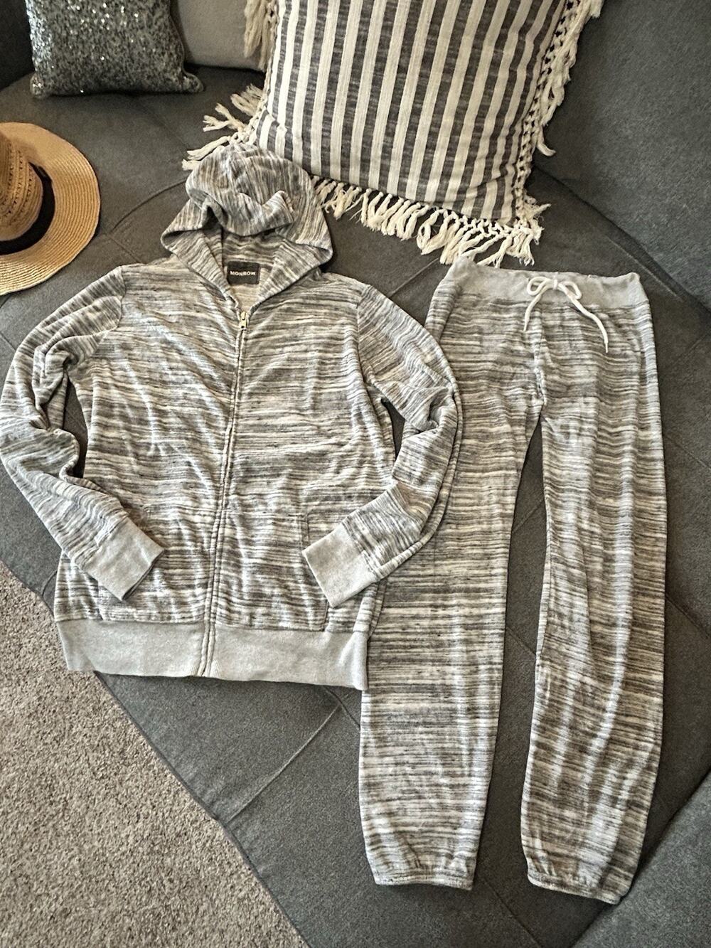 MONROW Tracksuit Set Low-rise Sweatsuit XS/S Luxe Leisure Velour Y2K Vintage New